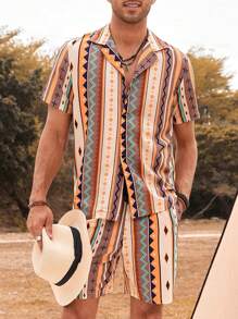 Genlund Men Geo Print Shirt & Shorts - Multicolor - View 6