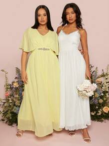 SHEIN Belle 1pc Contrast Lace Cami Wedding Dress - White - View 4