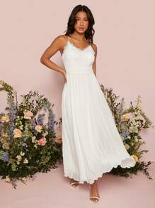 SHEIN Belle 1pc Contrast Lace Cami Wedding Dress - White - View 5
