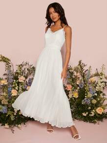 SHEIN Belle 1pc Contrast Lace Cami Wedding Dress - White - View 7