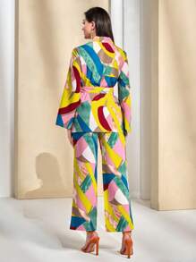 Modelyn Geo Print Belted Coat & Wide Leg Pants - Multicolor - View 2