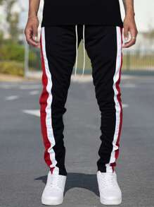 Manfinity Homme Men Loose Contrast Side Seam Drawstring Waist Sweatpants - Black - View 5