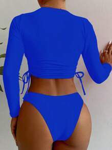 Rashguard da spiaggia estivo con laccetto laterale e taglio alto - Blu reale - Visualizzare 2