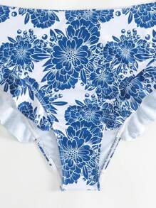 Bañador bikini push up con estampado floral ribete con fruncido - Azul y blanco - Ver 5