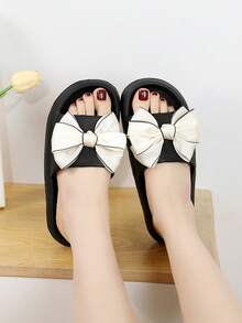 女士蝴蝶結裝飾學院塑膠拖鞋適用於室內 - 黑色 - 查看 2
