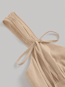 SHEIN MOD Đầm Thắt nút Xù Viên lá sen Dây kéo màu trơn Giải trí - Màu be - Xem 3