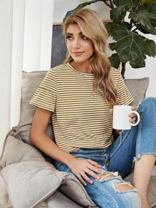 條紋荷葉邊袖T恤 - 彩色 - 查看 1