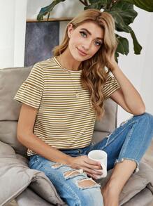 條紋荷葉邊袖T恤 - 彩色 - 查看 4