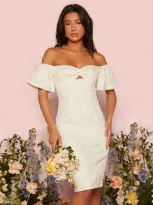 SHEIN Belle Off Shoulder Twist Front Wedding Dress