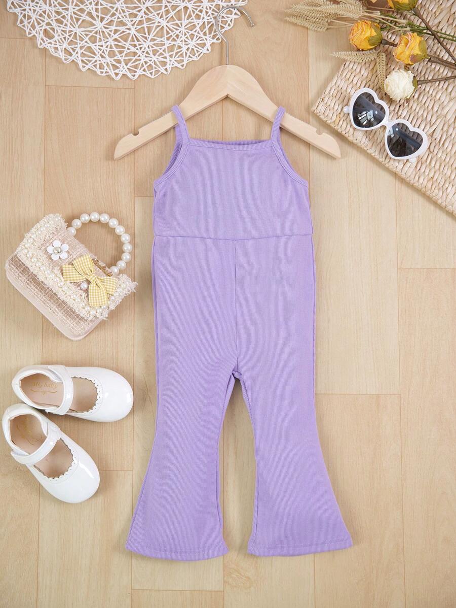 SHEIN Áo liền quần Em bé Gân đan màu trơn - Màu Lilac Tím - Xem 1