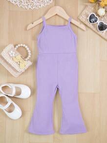 SHEIN Áo liền quần Em bé Gân đan màu trơn - Màu Lilac Tím - Xem 2