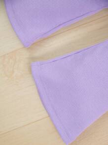 SHEIN Áo liền quần Em bé Gân đan màu trơn - Màu Lilac Tím - Xem 3