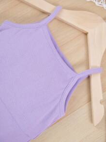 SHEIN Áo liền quần Em bé Gân đan màu trơn - Màu Lilac Tím - Xem 4