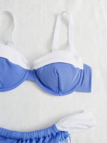 Swim Mod Summer Beach Color Block Underwire Bikini Set - Blue and White - View 5