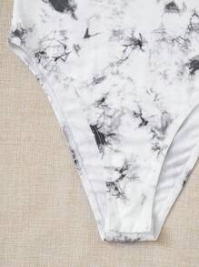 SHEIN EZwear Tie Dye Mock Neck Tee Bodysuit - White - View 4