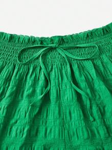 SHEIN EZwear Quần đùi nữ Thắt nút Dải chun Quần paper-bag Textured màu trơn Giải trí - màu xanh lá - Xem 4