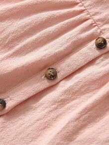 SHEIN Đứa bé gái Sơ sinh Viền Ruffle Nút phía trước Đầm - Màu Hồng baby - Xem 7