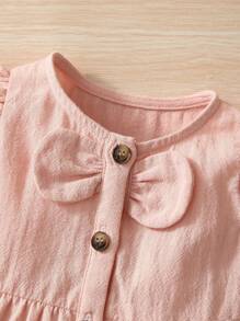 SHEIN Đứa bé gái Sơ sinh Viền Ruffle Nút phía trước Đầm - Màu Hồng baby - Xem 4