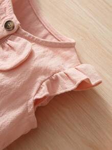 SHEIN Đứa bé gái Sơ sinh Viền Ruffle Nút phía trước Đầm - Màu Hồng baby - Xem 5