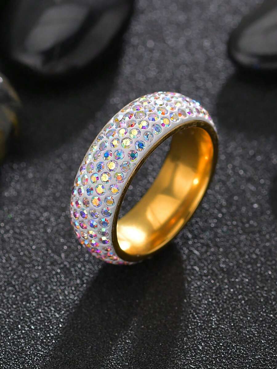 1入組魅力四射不銹鋼水鑽裝飾圓環適合男士適合派對 - 彩色 - 查看 1