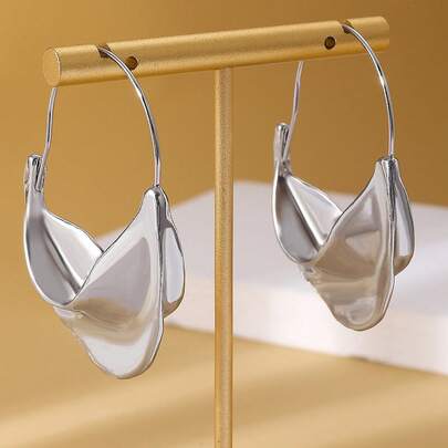 1對時尚鋅合金幾何設計圓耳環適合女士日常裝飾