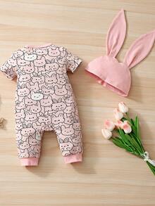 SHEIN 嬰兒卡通圖案T恤連體褲和帽 - 彩色 - 查看 2