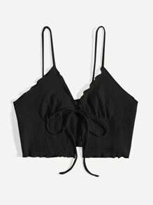 SHEIN Essnce 紋理質感木耳邊前繫帶吊帶上衣 - 黑色 - 查看 5