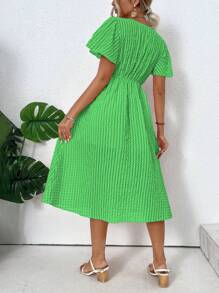 Breezaya Vestido línea A unicolor de muslo con abertura - Verde - Ver 2