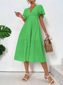 Breezaya Vestido línea A unicolor de muslo con abertura - Verde - Ver 5