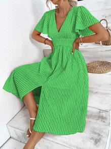 Breezaya Vestido línea A unicolor de muslo con abertura - Verde - Ver 6