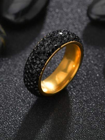 1pc Glamorous Stainless Steel Rhinestone Decor Ring For Men For Daily Decoration