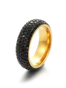 1pc Glamorous Stainless Steel Rhinestone Decor Ring For Men For Daily Decoration - Black - View 2