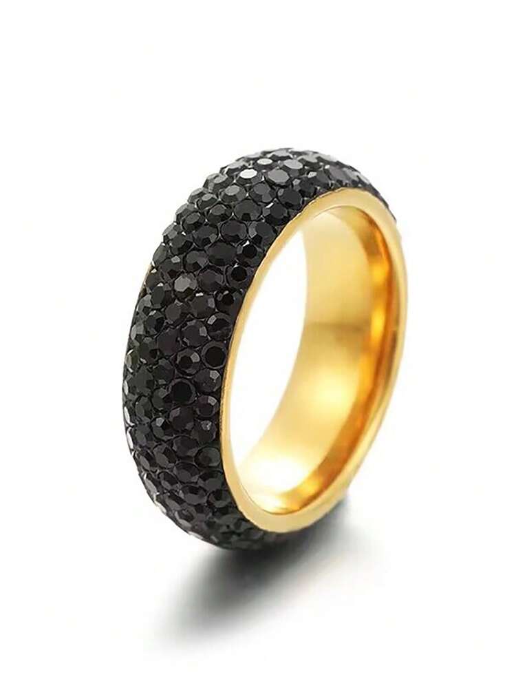 1pc Glamorous Stainless Steel Rhinestone Decor Ring For Men For Daily Decoration