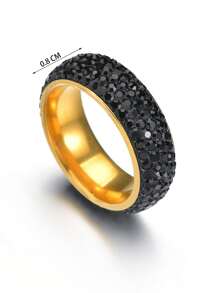 1pc Glamorous Stainless Steel Rhinestone Decor Ring For Men For Daily Decoration - Black - View 3