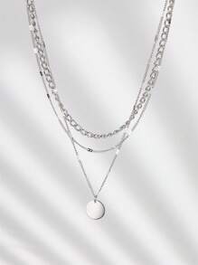 1 Vòng cổ đĩa kim loại nhiều lớp màu bạc - Bạc - Xem 1