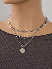 1 Vòng cổ đĩa kim loại nhiều lớp màu bạc - Bạc - Xem 4