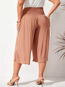 SHEIN LUNE 大碼素色闊腿七分褲 - 藕粉色 - 查看 4