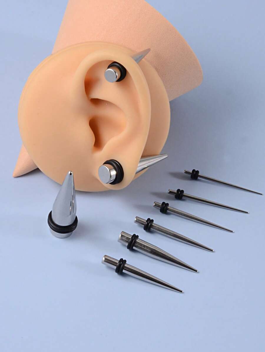 9 cái/bộ Dụng cụ mở rộng tai bằng thép không gỉ - Bạc - Xem 1