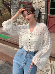 DAZY Nữ Cardigans Nút phía trước màu trơn Giải trí - trắng - Xem 1