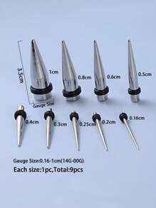 9 cái/bộ Dụng cụ mở rộng tai bằng thép không gỉ - Bạc - Xem 5