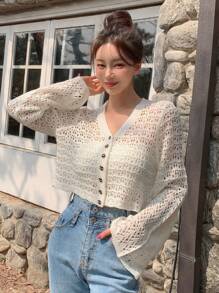 DAZY Nữ Cardigans Nút phía trước màu trơn Giải trí - trắng - Xem 3