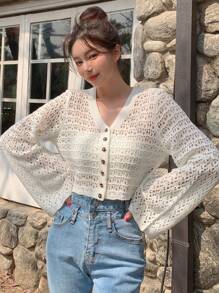 DAZY Nữ Cardigans Nút phía trước màu trơn Giải trí - trắng - Xem 5