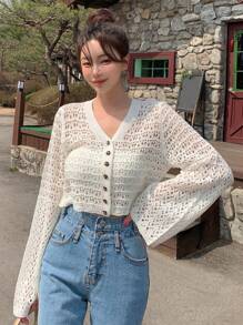 DAZY Nữ Cardigans Nút phía trước màu trơn Giải trí - trắng - Xem 6