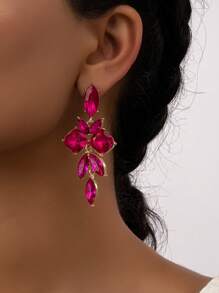 水鑽裝飾耳墜 - 玫紅色 - 查看 1