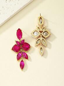 水鑽裝飾耳墜 - 玫紅色 - 查看 2