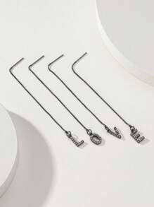 1 Pieza Elegante Cadena De Letra Del Inglés Con Cobre Europeo Y Americano De 26 Letras Montadas Para Mujeres, Como Regalo Para Días Festivos O Diario - Negro de pistola - Ver 2