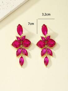水鑽裝飾耳墜 - 玫紅色 - 查看 5