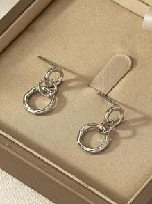 1pair Casual Zinc Alloy Geometric Drop Earrings For Women For Daily Life - Silver - View 2