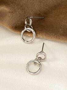 1pair Casual Zinc Alloy Geometric Drop Earrings For Women For Daily Life - Silver - View 4