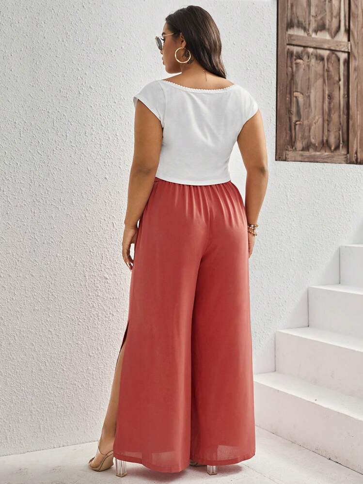 SHEIN VCAY escote corazón Top & de muslo con abertura con cinturón Pantalones - Multicolor - Añade 2